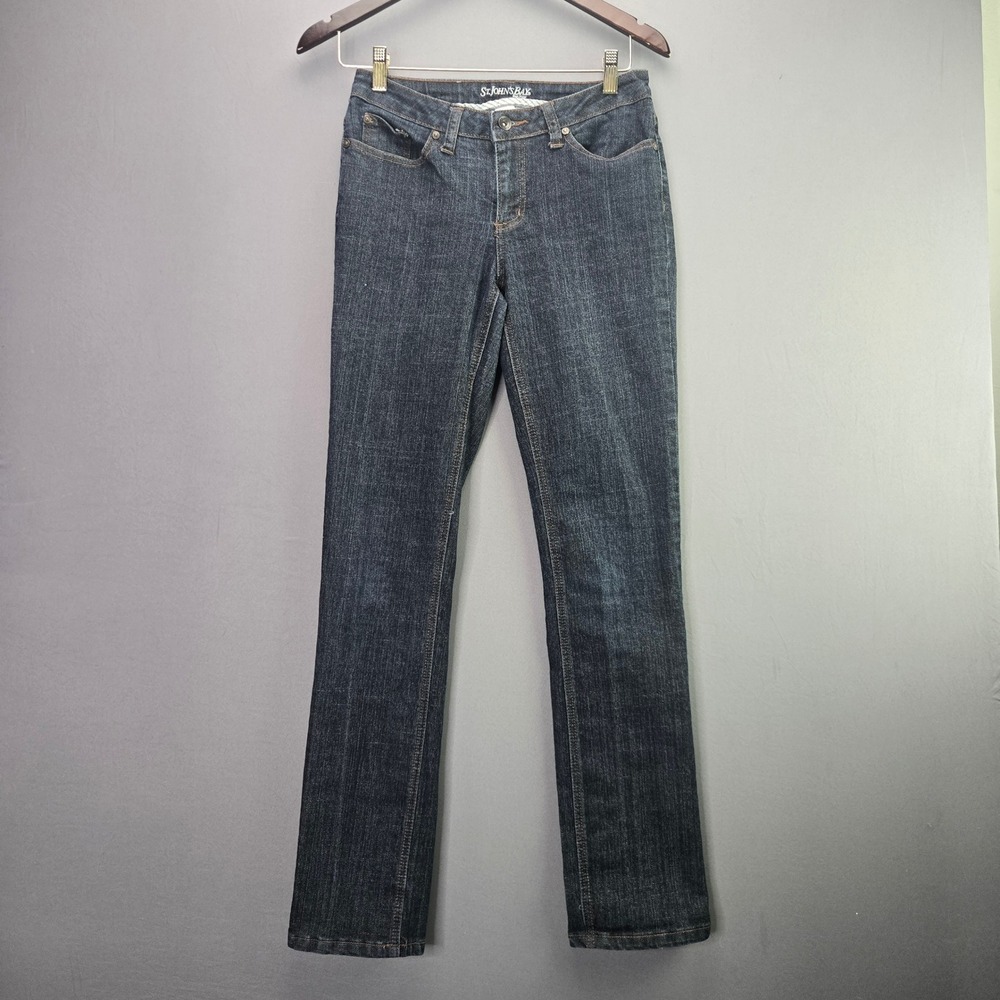 St John's Bay Jeans Womens 4 Dark Wash Straight Leg Stretch Denim Mid Rise Blue